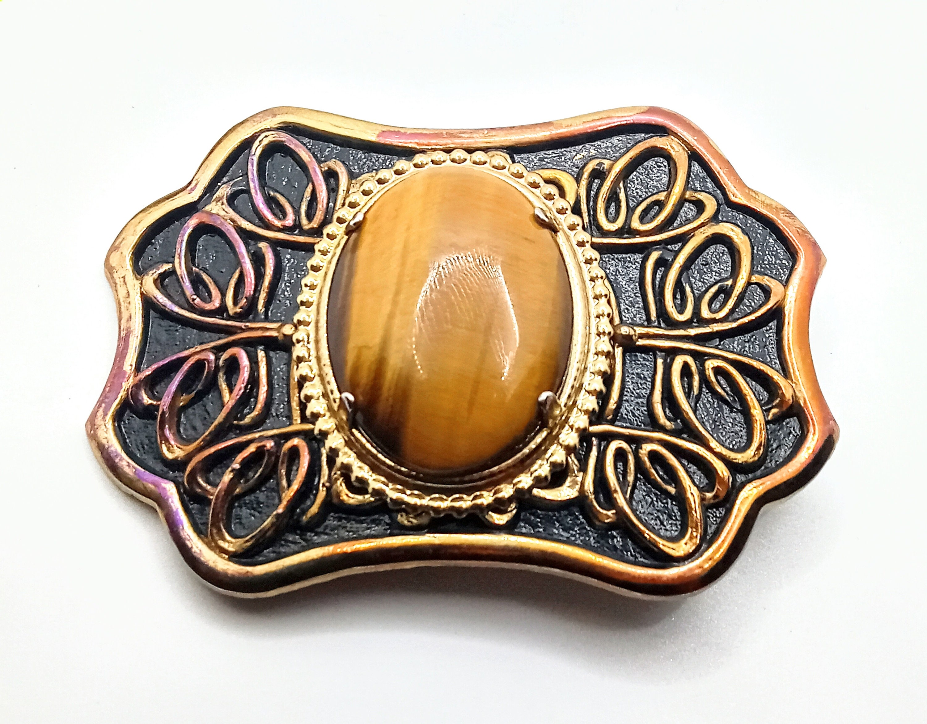 Citrine & pewter Beaded belt buckle with Tigers eye Cowboy Tigers Eye Belt Buckle main image 4