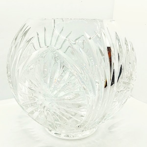 Authentic Vintage Thick 8" Mouth Blown Hand Carved Rose Crystal Bowl