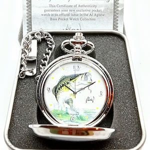 Certificate of Authenticity Bass Pocket Watch w/Chain in Case!