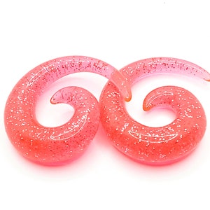 Pink and Silver Glitter Spiral Acrylic Ear Plugs