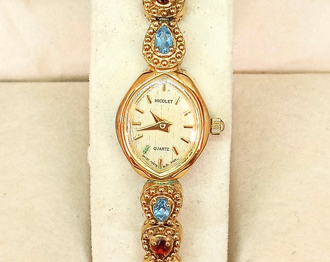 Nicolet Women's Vintage Gold Tone W/colorful Stone Designer Quartz
