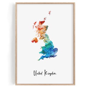 Vereinigtes Königreich Karte Drucken | Lebendige Regenbogen Bunte Farbe Splatter Art London UK Wand Kunst Poster Moderne England Reise Digital Download