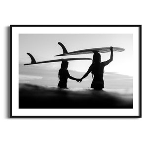 Black and White Surf Photography| Coastal Wall Art | Beach House Decor | Surfer Girls | Fine Art Print for the modern home.
