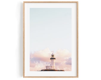 Lighthouse in the clouds. Byron Bay's iconic landmark print or framed. Modern photography wall decor.