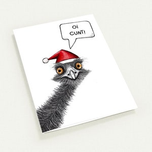 Funny Australian Emu Christmas card for festive jokes with friends and family. Xmas Card for the holiday season.