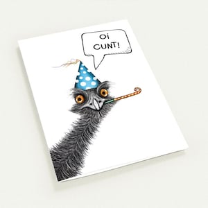 The Potty mouth Emu Birthday card, a funny birthday card for friends and family.