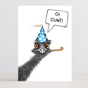 The Potty Mouth Emu Greeting card, a funny birthday card for friends and family.