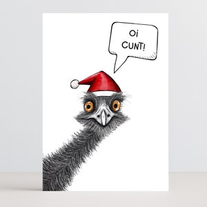 Funny Australian Emu Christmas card for festive jokes with friends and family. Xmas Card for the holiday season. image 1