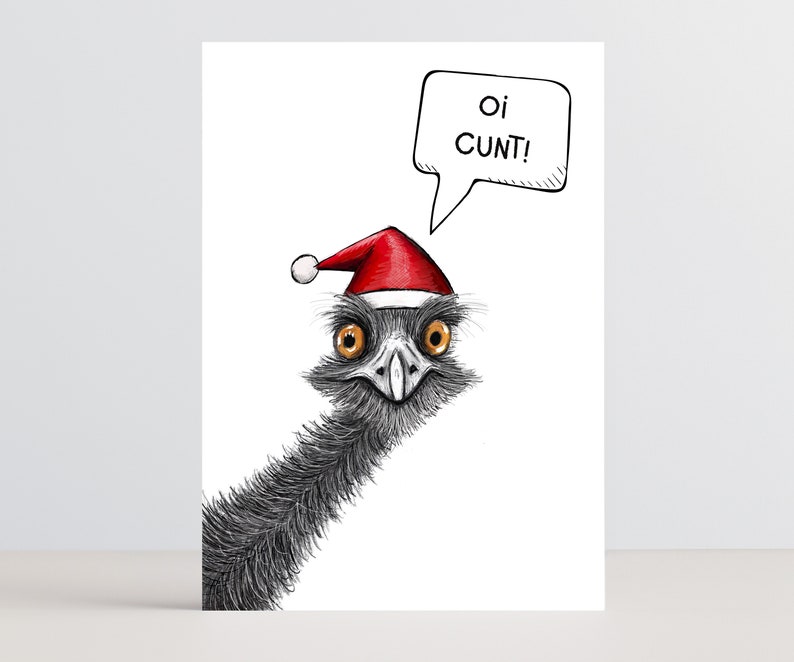 Funny Australian Emu Christmas card for festive jokes with friends and family. Xmas Card for the holiday season. image 1