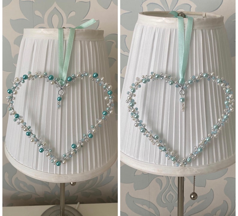 Aqua Blue & White Pearl Beaded Hanging Heart /home Etsy UK