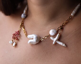 Collier Plaqué Or Blanc Avec Perle Synthétique Et Cristal - Chaîne 45+5cm, Neuf