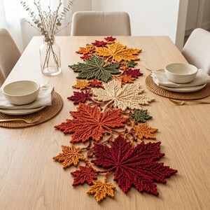 Maple Leaf Crochet Table Runner Pattern PDF, Autumn Botanical Table Decor