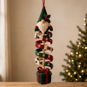 Christmas Gnome Crochet Wind Spinner Pattern PDF, Holiday Hanging Decor