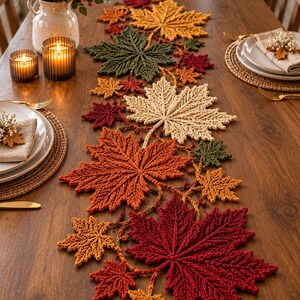 Maple Leaf Crochet Table Runner Pattern PDF, Autumn Botanical Table Decor