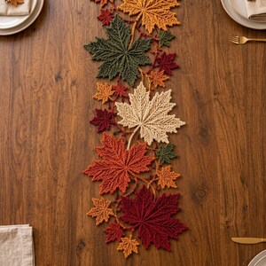 Maple Leaf Crochet Table Runner Pattern PDF, Autumn Botanical Table Decor