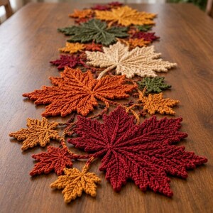 Maple Leaf Crochet Table Runner Pattern PDF, Autumn Botanical Table Decor