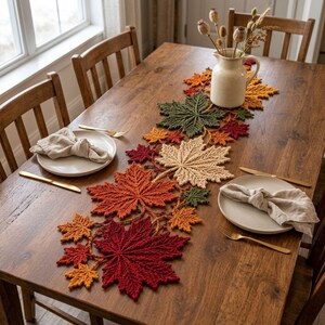 Maple Leaf Crochet Table Runner Pattern PDF, Autumn Botanical Table Decor