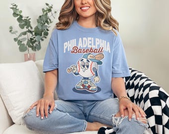 Camiseta de béisbol retro de Filadelfia, camiseta de béisbol vintage, camiseta con personajes retro, camiseta de béisbol para niña, colores cómodos, camiseta de béisbol para hombre