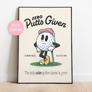Decoración de pared con personajes retro de golf, arte de pared con cita inspiradora retro, impresión de descarga digital, póster vintage