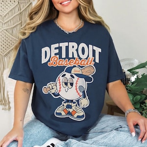 Camiseta de béisbol retro de Detroit, camiseta de béisbol vintage, camiseta de personaje retro, camiseta de béisbol para niña, camiseta de colores cómodos, camiseta de béisbol para hombre