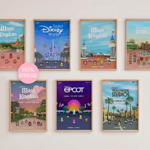 BUNDEL VAN 7 WDW Retro Arcade-videogame pixelartposters, digitale download, Mickey-poster, vintage poster, digitale posterafdrukken, digitale download
