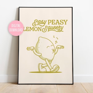Lemon Retro Character Wall Decor, Retro Inspirational Quote Wall Art, Digital Download Print, Vintage Poster