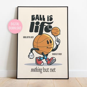 Decorazione murale con personaggio retrò del basket, citazione ispiratrice retrò, stampa digitale scaricabile, poster vintage