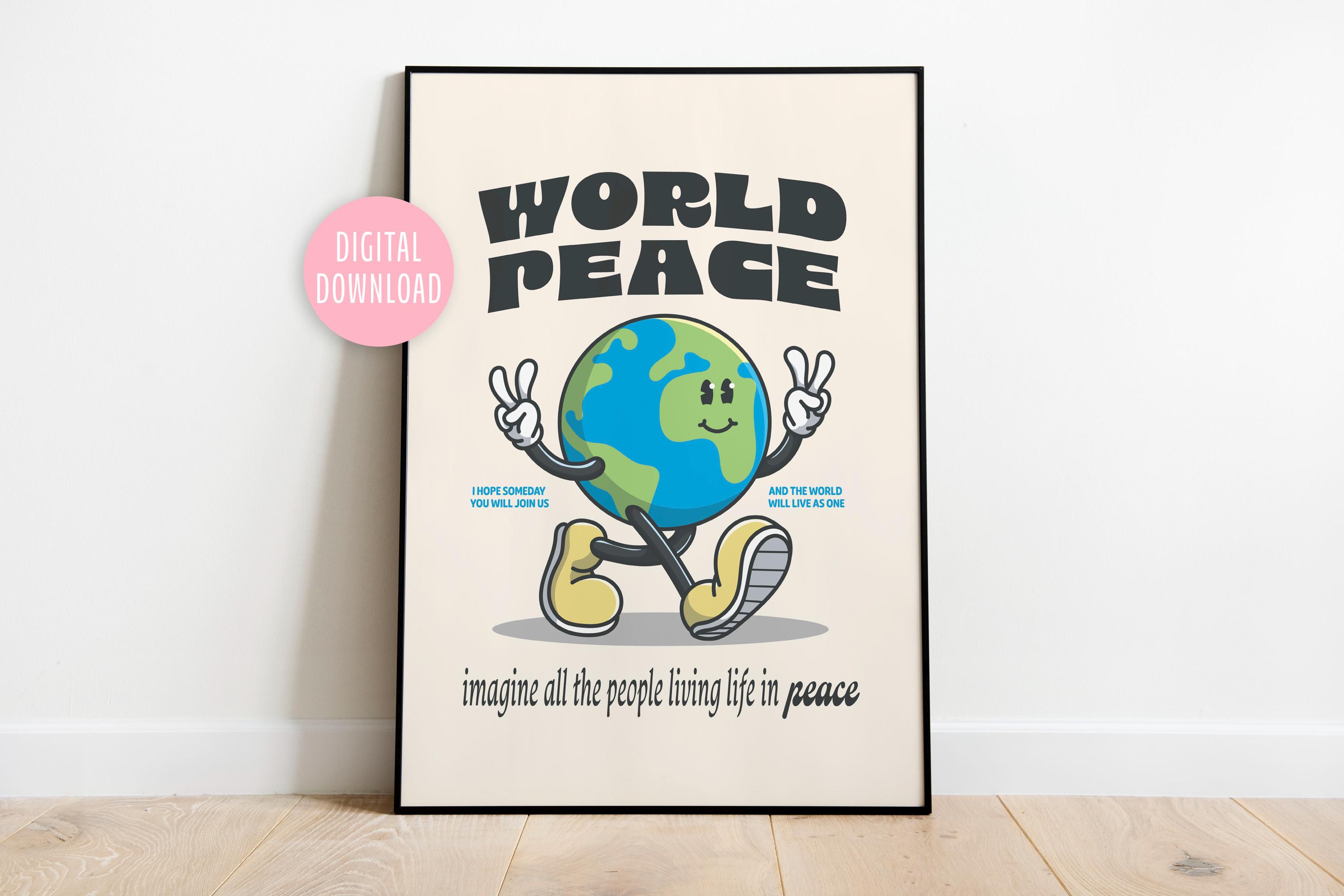 World Peace Retro Character Wall Decor, Retro Inspirational Quote