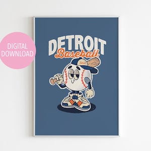 Detroit Baseball Retro Character Wall Decor, Retro Detroit Baseball Wall Art, Digital Download Print, Vintage Poster, Baseball Poster