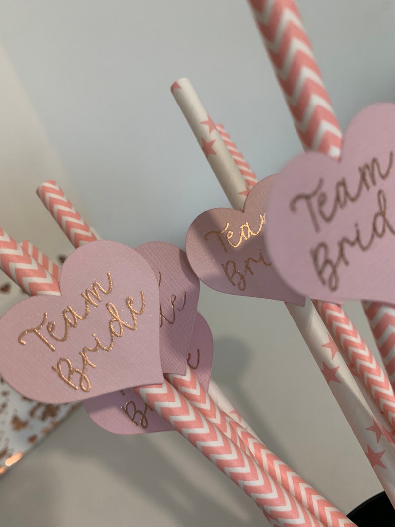 Team Bride Hen party straws, gold writing packs of ten image 1