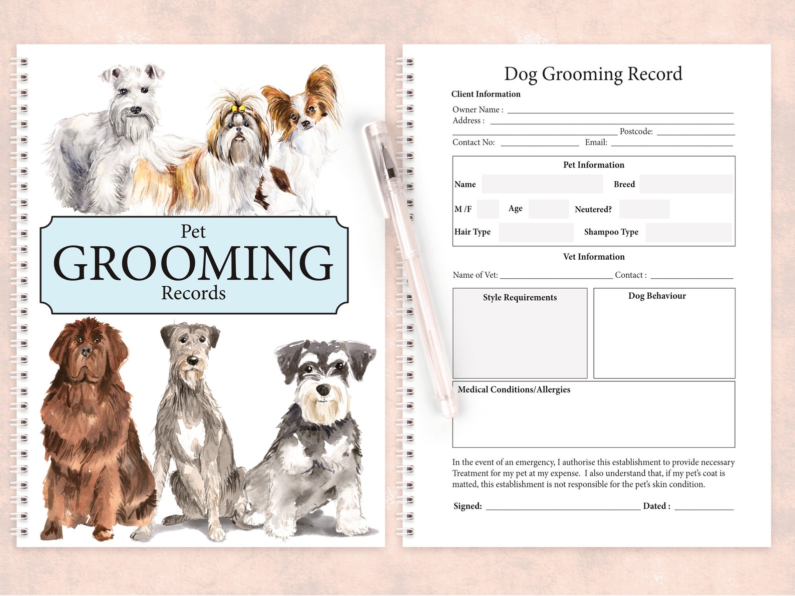 Dog Groomer Client Record Dog Groomer Dog Salon Dog Groom Book Etsy UK