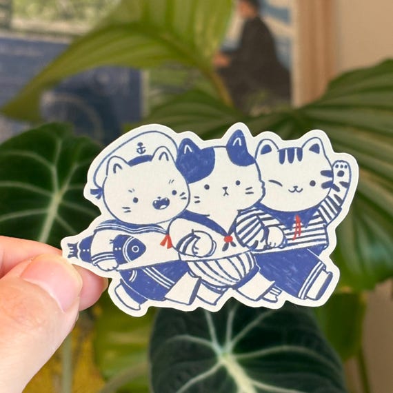Introverted cat sticker /sailor cat/ cat person stickers/magnet/tabby cat/ Japanese cat / crazy cat lady stickers/animal stickers/cat mom