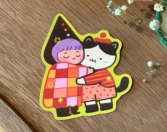 Pegatina de gatito kawaii para abrazar, pegatina de abrazo acogedor