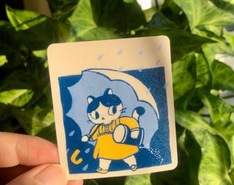 Salty cat sticker /Morton salt girl inspired/ cat person stickers/magnet/tabby cat/ Japanese cat / crazy cat lady stickers/animal stickers/