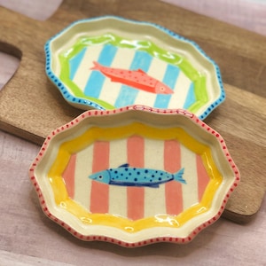 Sardine can ceramic trinket dishes, hand made and hand painted, perfect for desert,  jewelries, candles, ring dish, dipping dish
