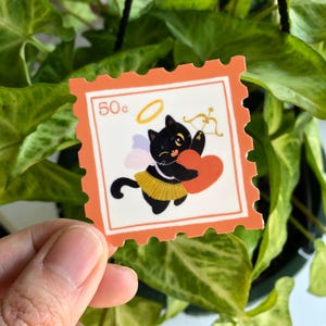 Cupid cat sticker /cat person stickers/black  cat/ Japanese cat / crazy cat lady stickers/animal stickers/