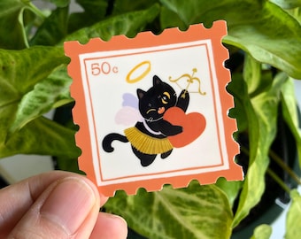 Cupid cat sticker /cat person stickers/black  cat/ Japanese cat / crazy cat lady stickers/animal stickers/