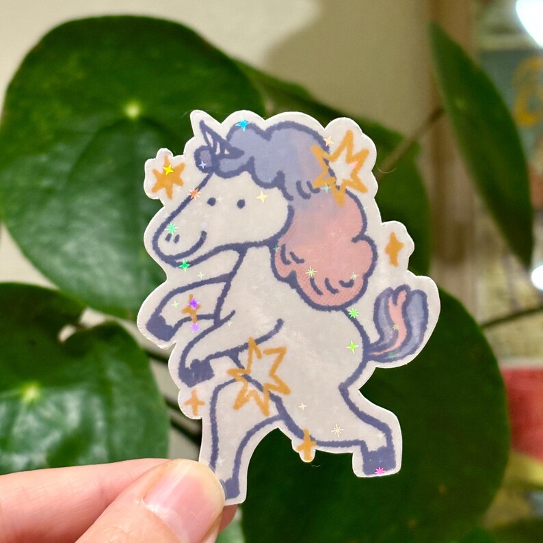 Unicorn holographic sticker/animal sticker/glossy vinyl sticker/ cute unicorn image 2