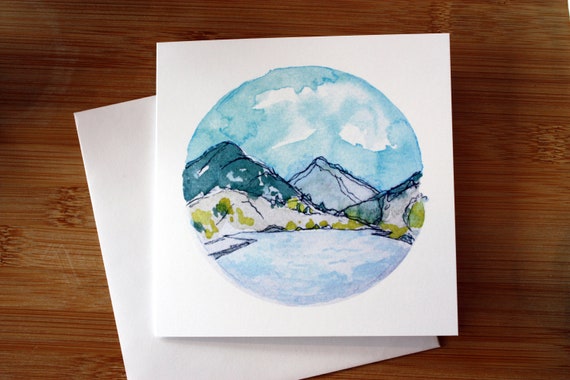 Greeting Cards Blank Cards Watercolor Mountains and River Greeting Card ...