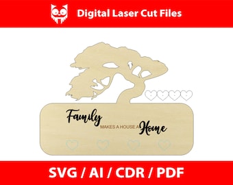 Tree of Life key holder Model 6 - Laser Cut Files - SVG+DXF+PDF+Ai - Instant Download
