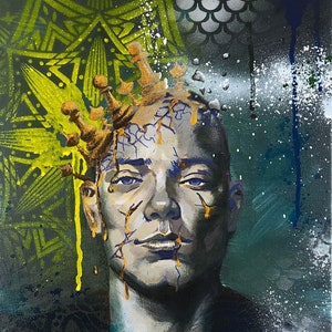 El Rey de los Sueños | Mixed Media Painting by Trans Artist | Art Print in Color of Transgender Latino (FTM) Artwork