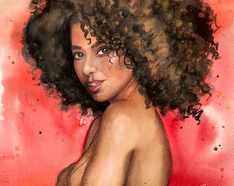 Black Trans Girl Magic, Watercolor Painting by Transgender Artist | Art Print in Color Queer lgbtq Woman POC BIPOC African American MTF