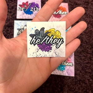 Stickers or Magnets of Pronouns: Flowers | Bisexual, Pansexual, Lesbian, Gay, Transgender, Non-Binary