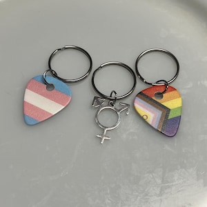 Pride Keychain | Stainless Steel Transgender or Progressive Pride Pendant | Made by Trans Artist
