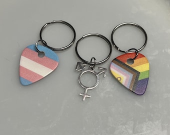Pride Keychain | Stainless Steel Transgender or Progressive Pride Pendant | Made by Trans Artist