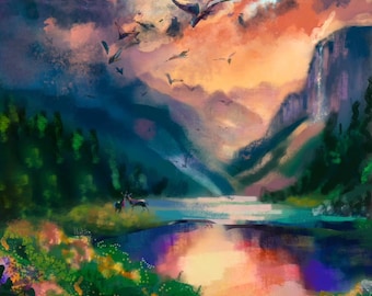 Mother Nature is Gay | Drawing by Transgender Artist | Landscape Art Print in Color