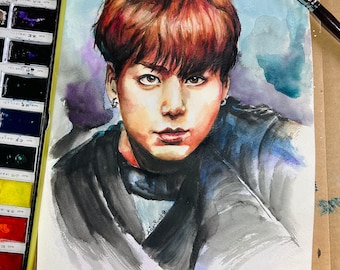 Painting of Jungkook (BTS) | Watercolor Fan Art | Art Print or Original Artwork in Color