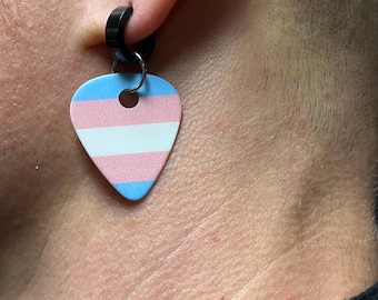 Trans Pride Guitar Pick Earrings (Black, Gold, or Silver) | Stainless Steel | Sold as Matching Pair | Jewelry by Trans Artist
