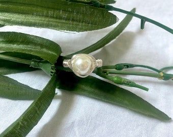 Pearl wire wrapped ring