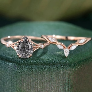 Black Rutilated Quartz  Statement Ring, 8x6 Pear Rutilated Cut Rutilated Ring, 925 Sterling Silver 18k Gold  Prong Set Handmade Women Ring